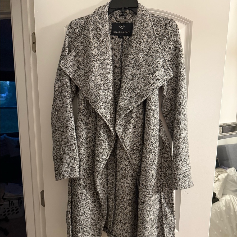 Nanette Lepore Grey Marled Knit Sweater Coat Cardigan Small